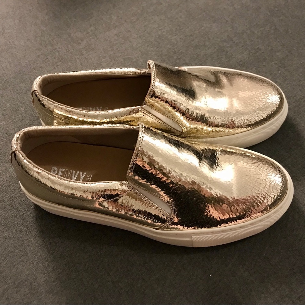Renvy Gold Metallic Slip-On Sneakers - Never Worn